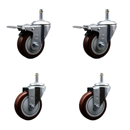 Service Caster 4'' Maroon Poly Wheel Swivel 7/16'' Stem Caster Set 2 Total Lock Brake, 4PK SCC-GRTTL20S414-PPUB-MRN-716138-2-S2